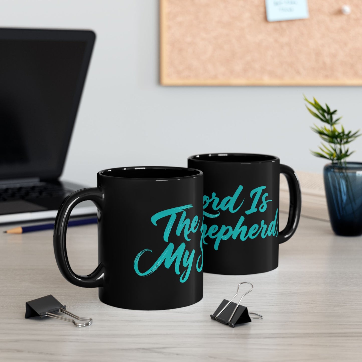 The Lord Is My Shepherd Black Coffee Mug — Inspirational Christian Scripture Mug (11oz, 15oz)