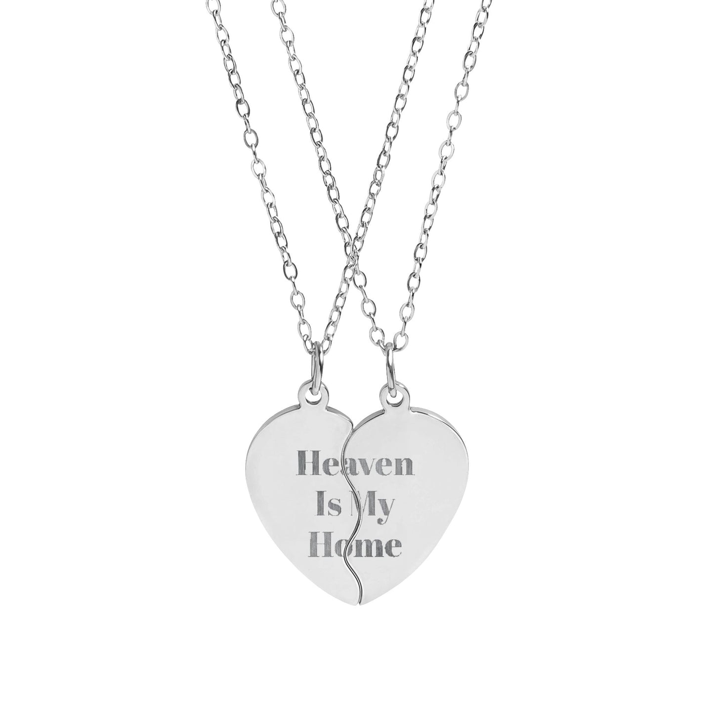 Heave is my home Necklace Engraved Break Apart Heart Necklace Set | Split Heart Pendant Necklace