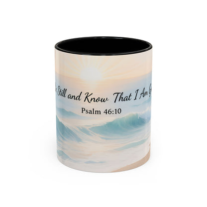 Psalm 46:10 Ocean Coffee Mug – "Be Still and Know That I Am God" Inspirational Ceramic