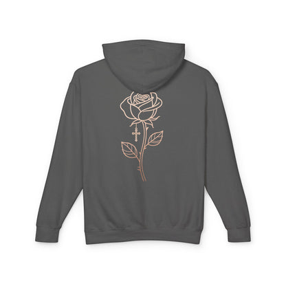 Lightweight Rose Line Hoodie — Subtle Single-Line Floral Design