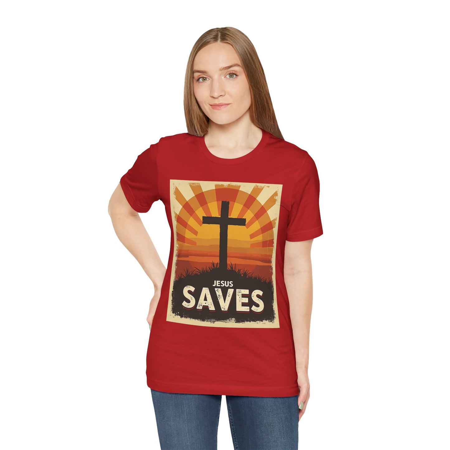Jesus Saves Cross tee | Christian faith shirt, sunrise graphic | Perfect Gift for Mom and Dad | Friends and Family Shirt