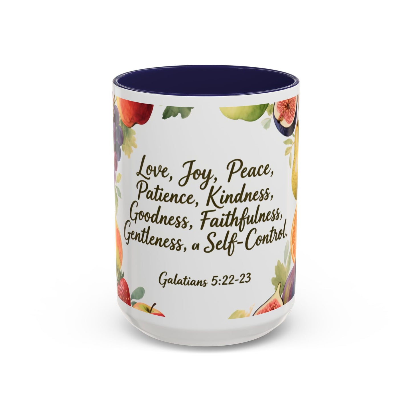 Christian Fruit of the Spirit Accent Coffee Mug — Galatians 5:22-23 Floral Scripture Design (11/15oz)