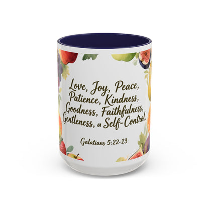 Christian Fruit of the Spirit Accent Coffee Mug — Galatians 5:22-23 Floral Scripture Design (11/15oz)