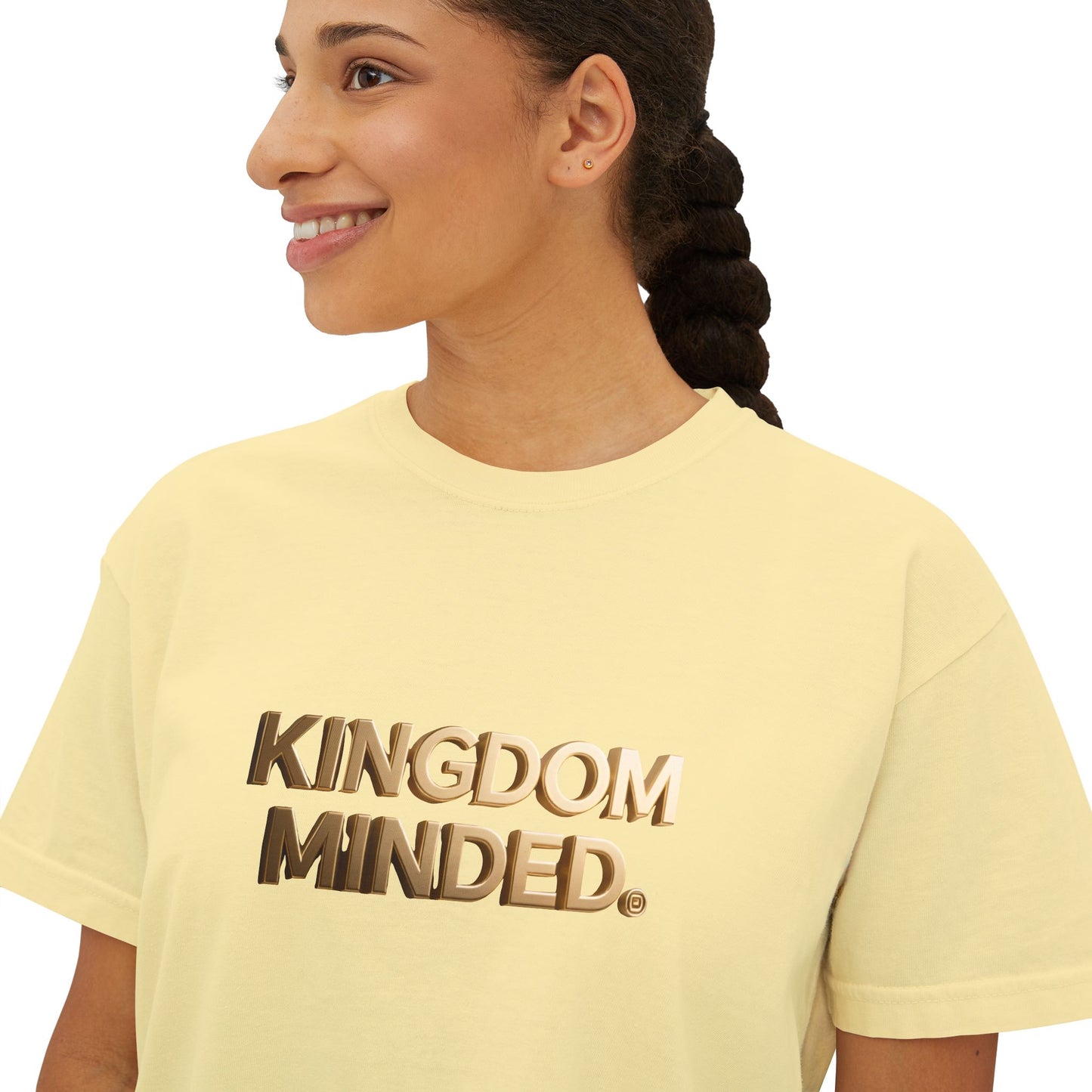 Kingdom Minded Boxy Tee — Women's Faith-Inspired Cropped T-Shirt