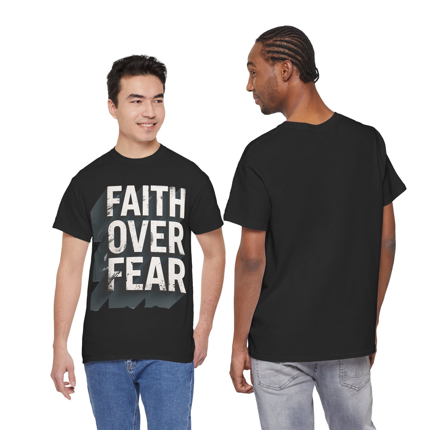 Faith Over Fear Cotton Tee — Distressed Inspirational Graphic