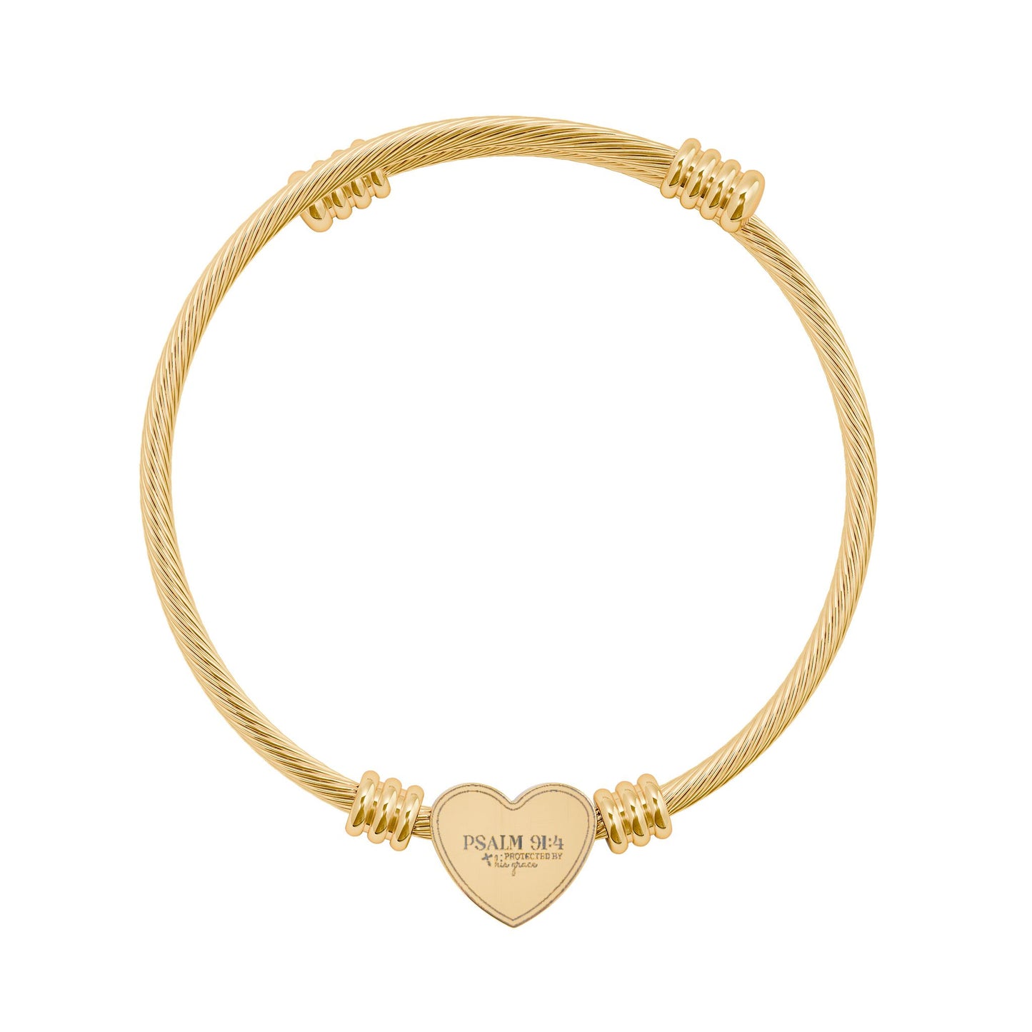 Personalized Engraved Heart Cuff Bracelet | Psalm 91:4 Cable Design | Perfect Gift for Him or Her