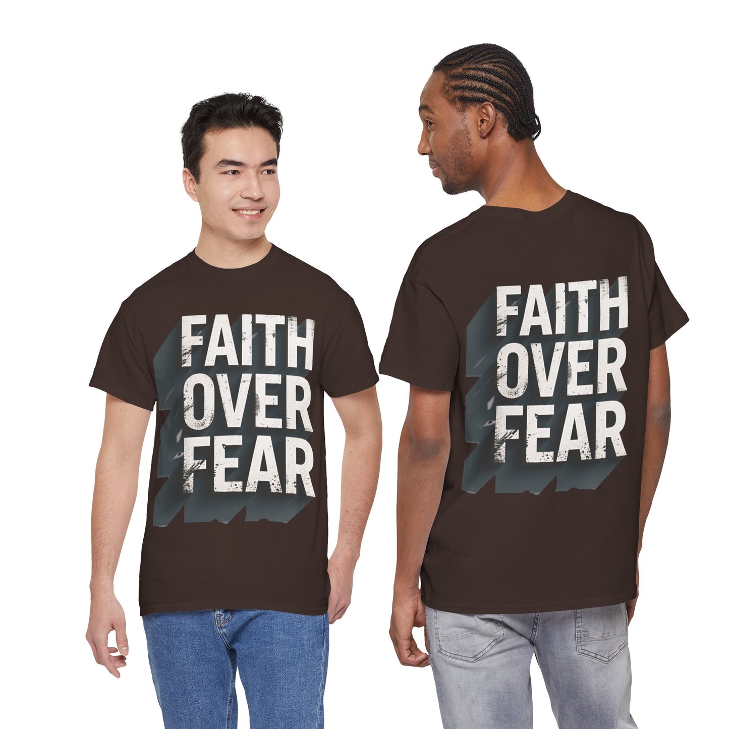Faith Over Fear Cotton Tee — Distressed Inspirational Graphic