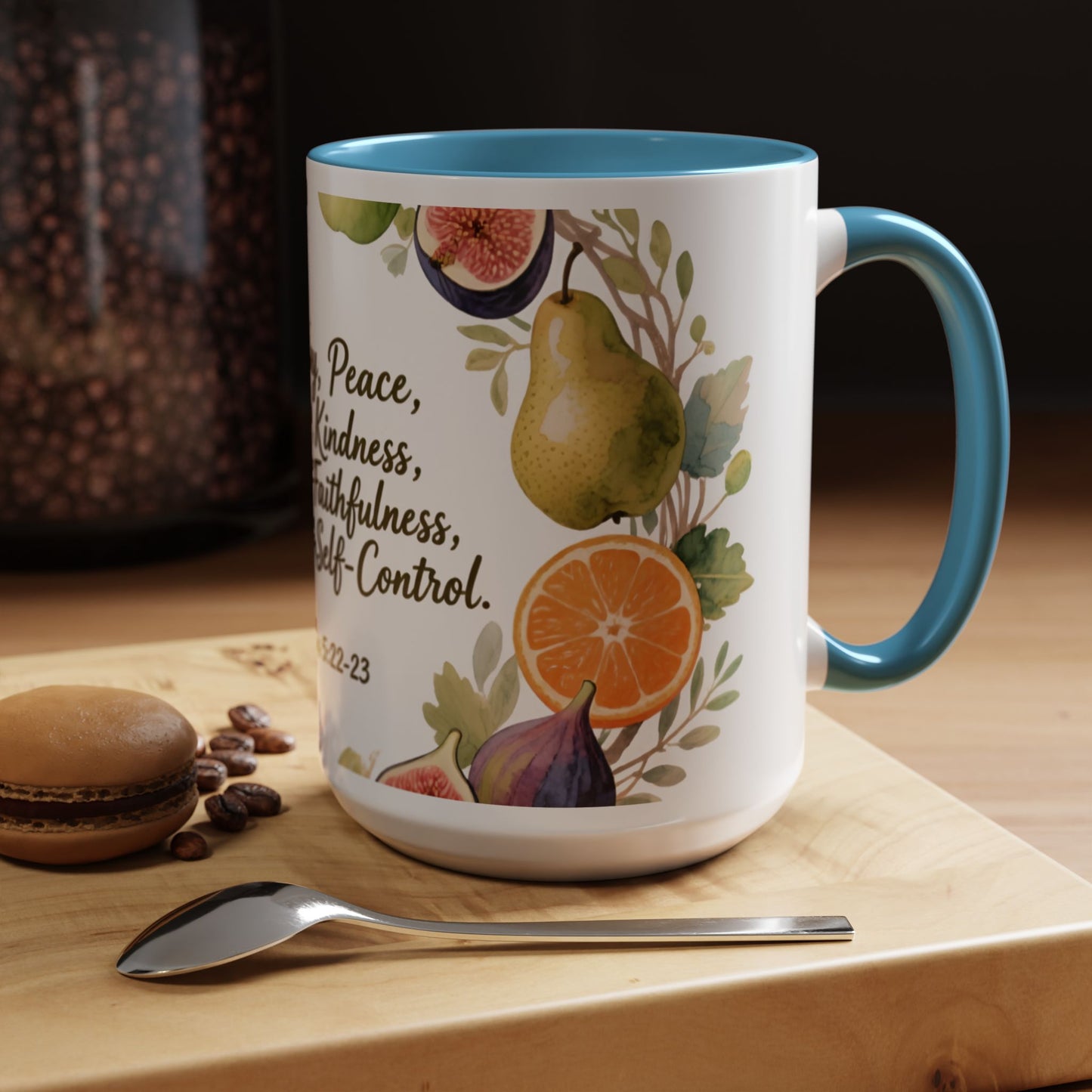 Christian Fruit of the Spirit Accent Coffee Mug — Galatians 5:22-23 Floral Scripture Design (11/15oz)