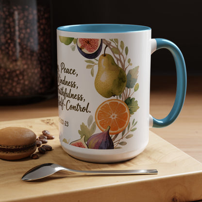 Christian Fruit of the Spirit Accent Coffee Mug — Galatians 5:22-23 Floral Scripture Design (11/15oz)