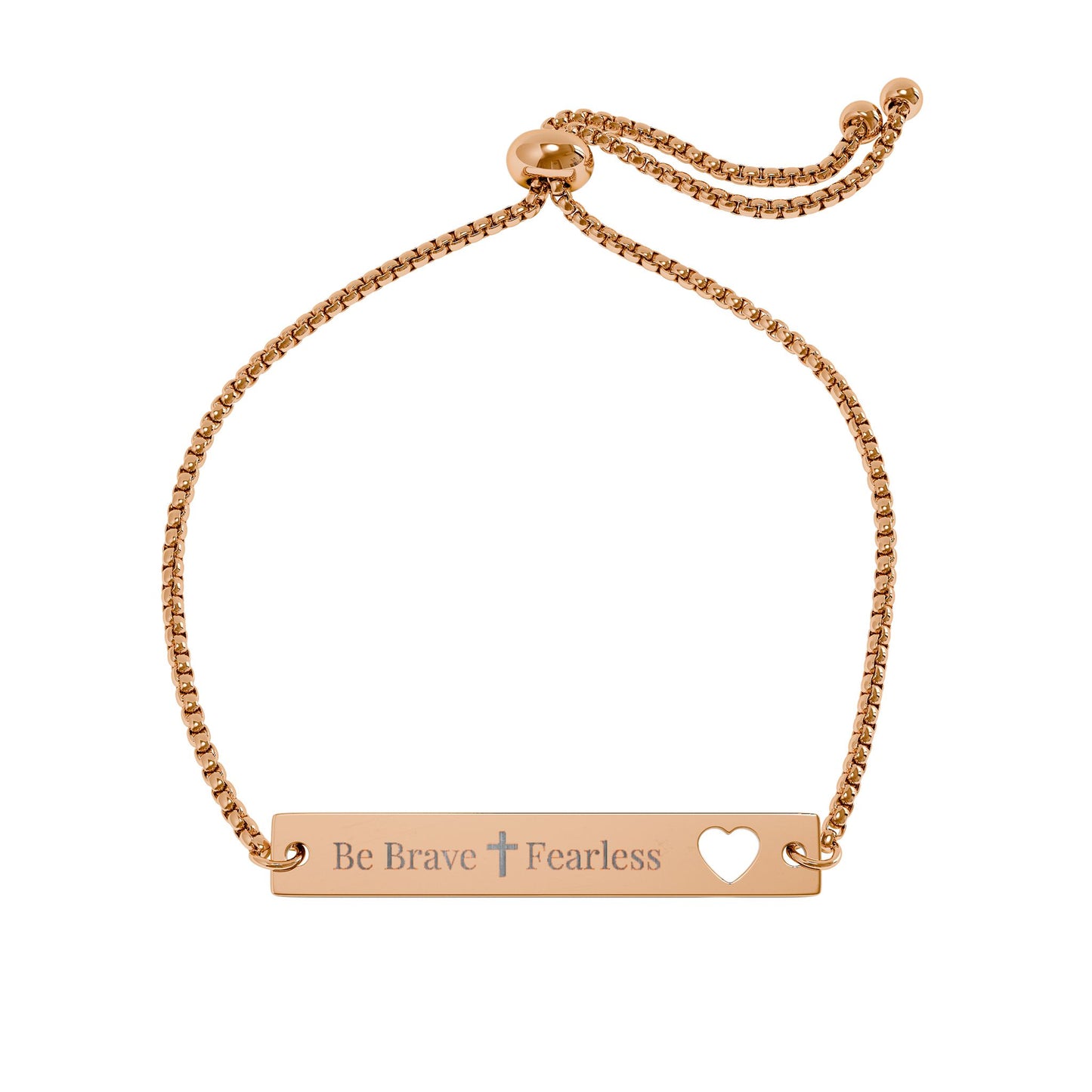Be Brave Fearless Adjustable Flat Cutout Heart Bar Bracelet (Engraving) | Meaningful gift for Loved Ones