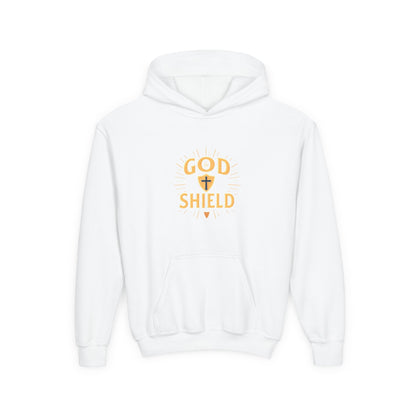 Youth Hoodie — "God Shield" Faith Graphic Pullover