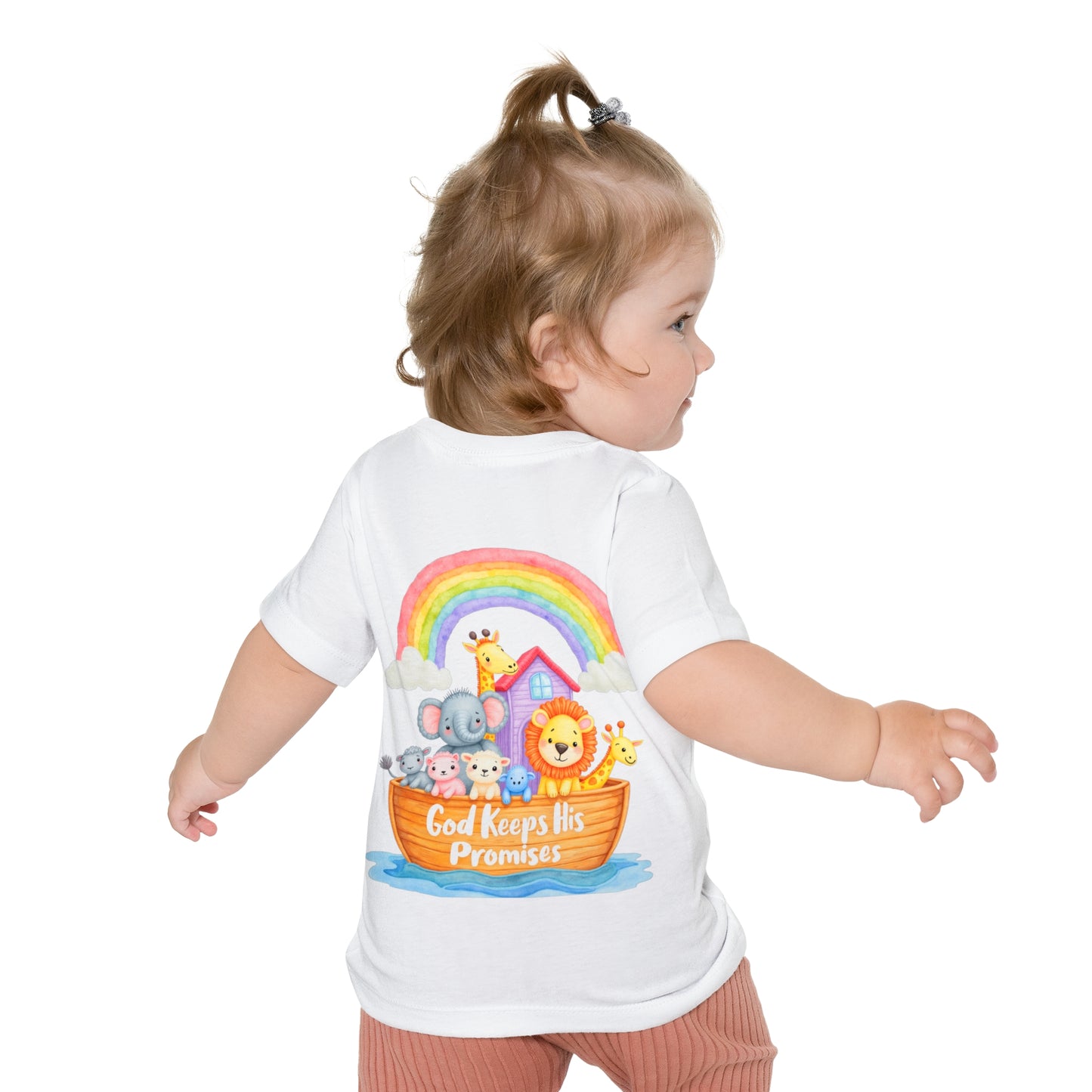 Baby T-Shirt — "God Keeps His Promises" Noah's Ark Rainbow Design