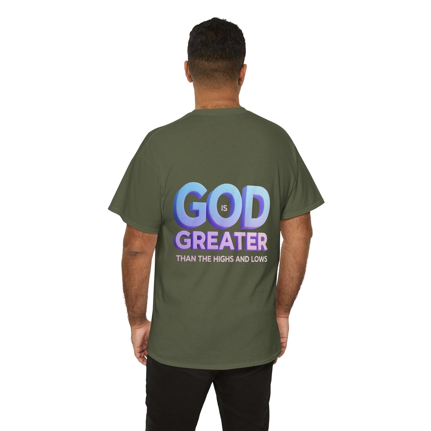 God Greater Gradient Tee — Soft Blue & Lilac Faith Shirt