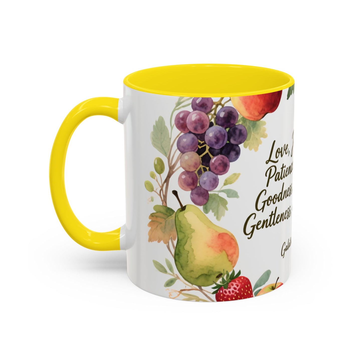 Christian Fruit of the Spirit Accent Coffee Mug — Galatians 5:22-23 Floral Scripture Design (11/15oz)