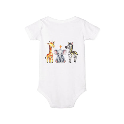 Cute Safari Trio Baby Onesie — Giraffe, Elephant & Zebra Infant Bodysuit