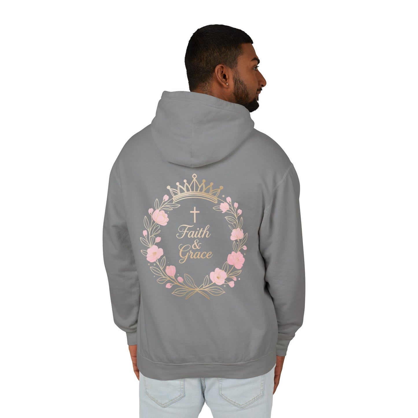Faith & Grace Blush Rose Hoodie — Lightweight Floral Cross Pullover