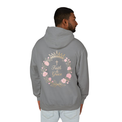 Faith & Grace Blush Rose Hoodie — Lightweight Floral Cross Pullover