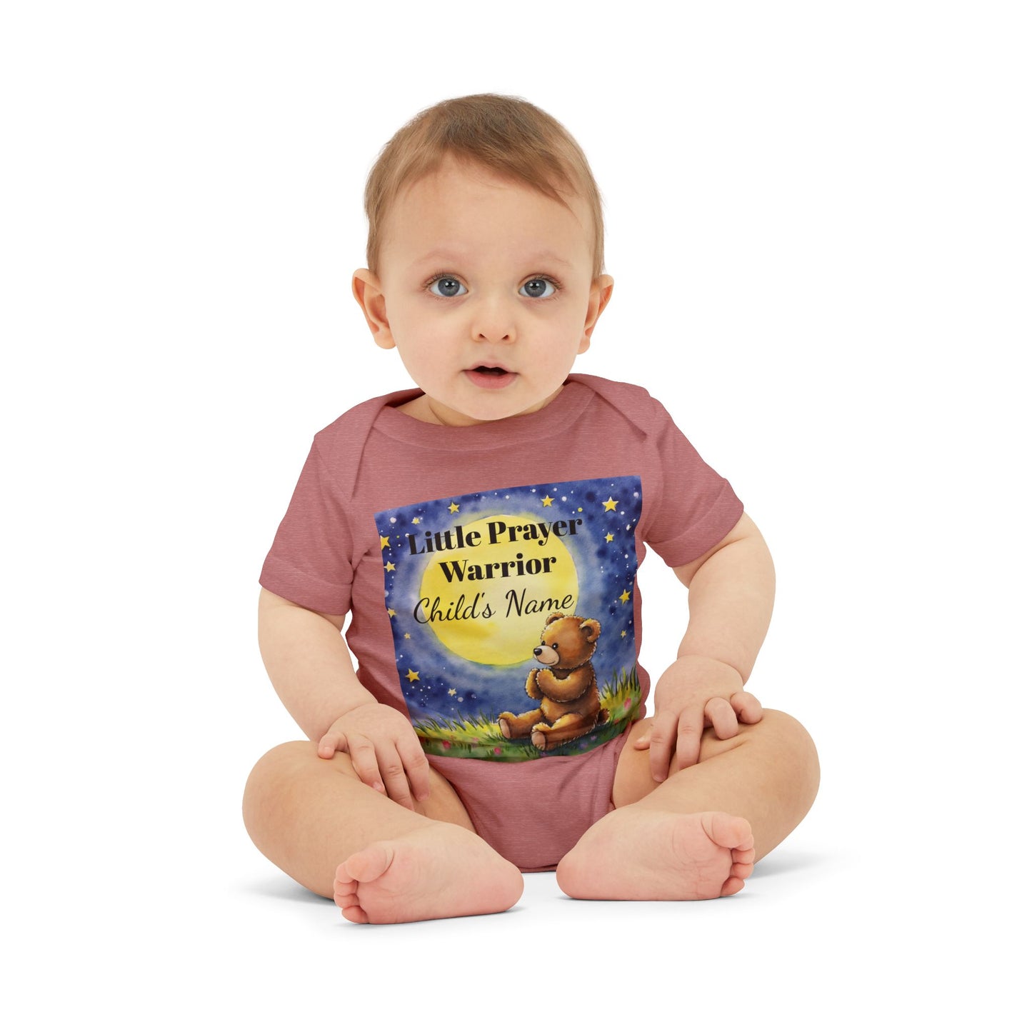Infant One-Piece — 'Little Prayer Warrior' Bear Baby Bodysuit (Personalize Name)