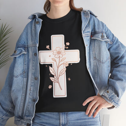 Floral Cross Tee — Delicate Bloom Christian T-Shirt