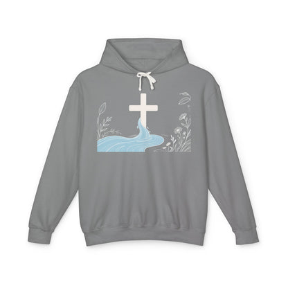 Lightweight Faith Hoodie — Subtle Cross & Stream Design