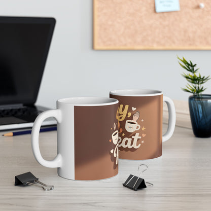 Pray Sip Repeat Mug | Ceramic Coffee Cup, Brown Stripes