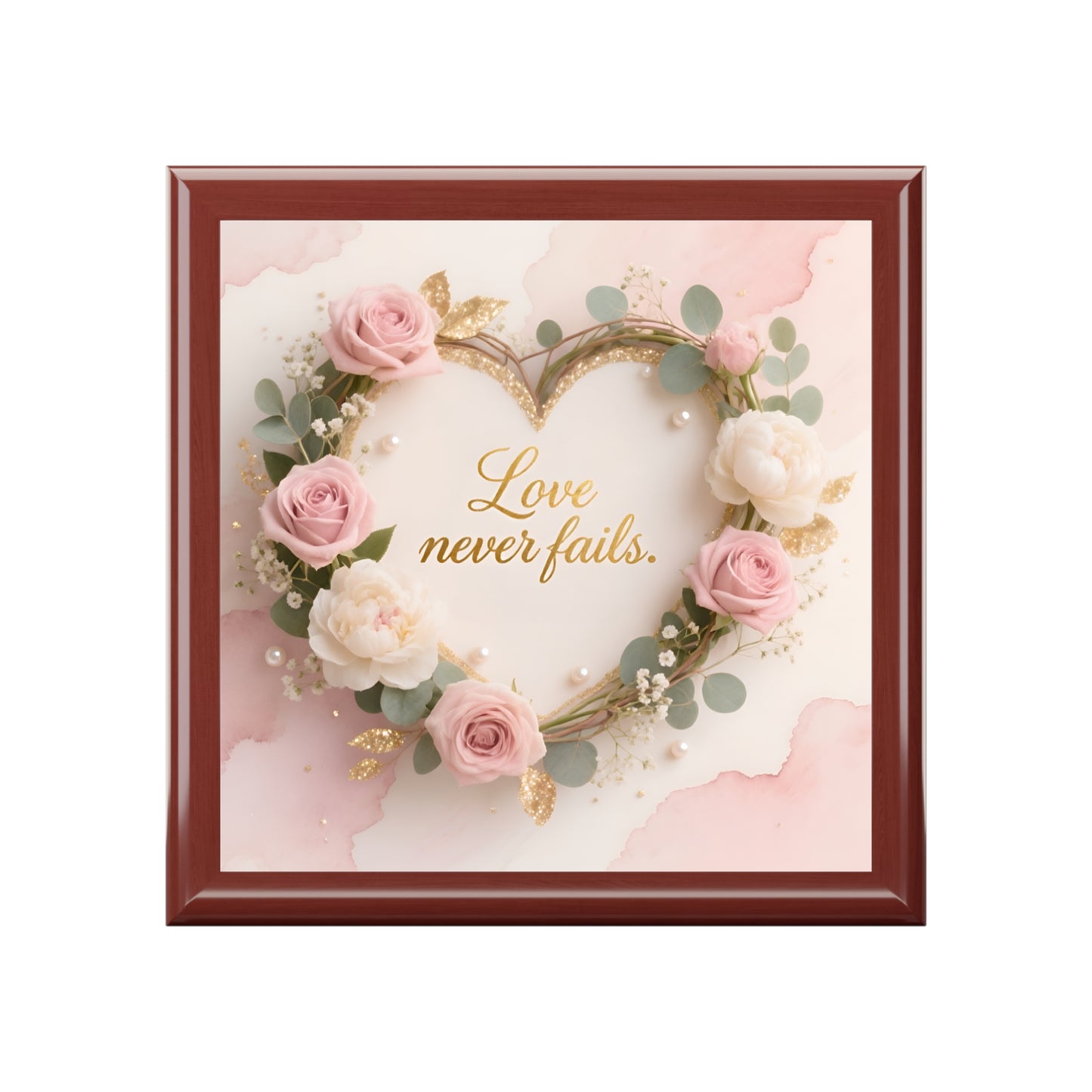 Jewelry Box - "Love Never Fails" Floral Heart Keepsake Box