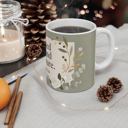 Blessed Beyond Measure 11oz Ceramic Mug — Ephesians 3:20 Floral Faith Gift