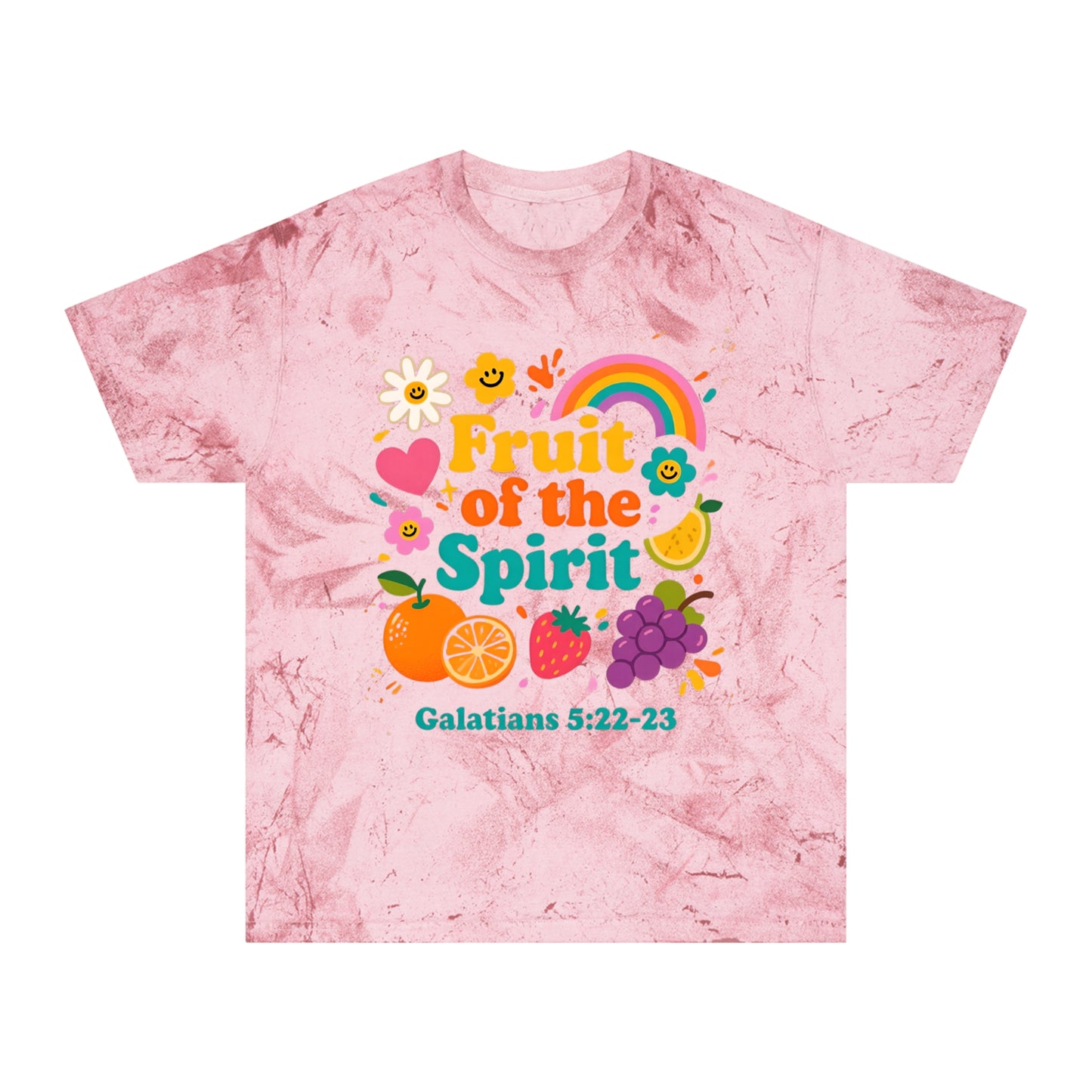 Fruit of the Spirit T-Shirt — Retro Rainbow & Fruit Christian Tee (Galatians 5:22-23)