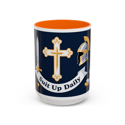 Christian Knight Coffee Mug — “Suit Up Daily” Accent Ceramic Mug