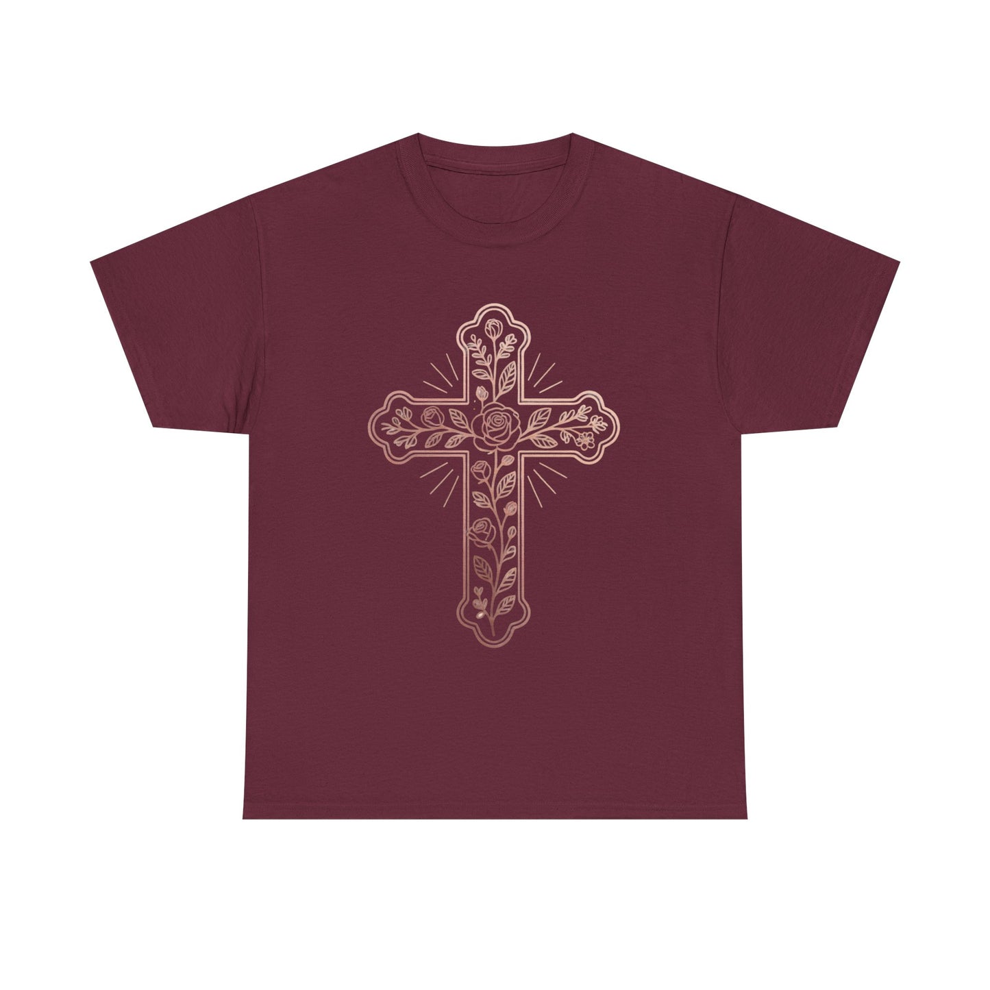 Floral Cross Tee – Delicate Pink Botanical Christian T-Shirt