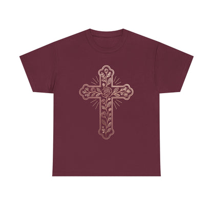 Floral Cross Tee – Delicate Pink Botanical Christian T-Shirt