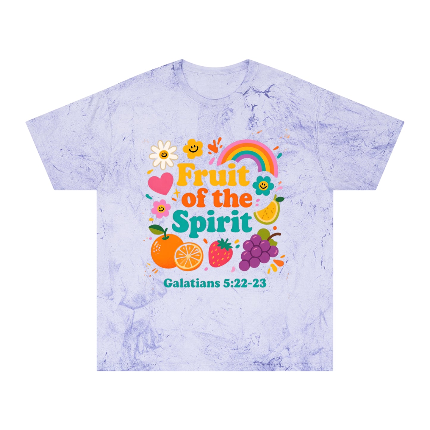 Fruit of the Spirit T-Shirt — Retro Rainbow & Fruit Christian Tee (Galatians 5:22-23)
