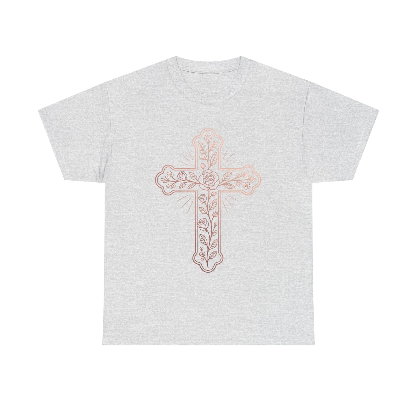 Floral Cross Tee – Delicate Pink Botanical Christian T-Shirt