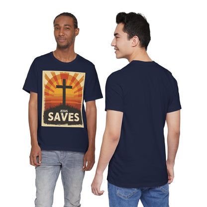 Jesus Saves Cross tee | Christian faith shirt, sunrise graphic | Perfect Gift for Mom and Dad | Friends and Family Shirt