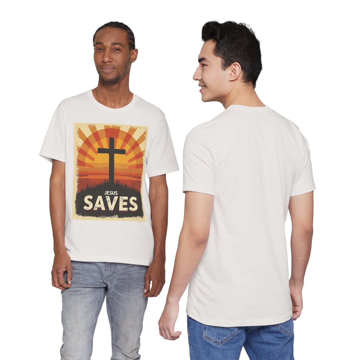 Jesus Saves Cross tee | Christian faith shirt, sunrise graphic | Perfect Gift for Mom and Dad | Friends and Family Shirt