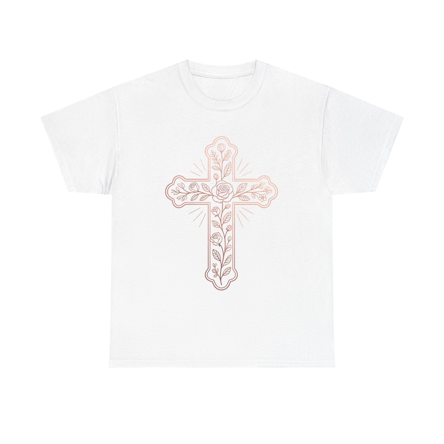 Floral Cross Tee – Delicate Pink Botanical Christian T-Shirt