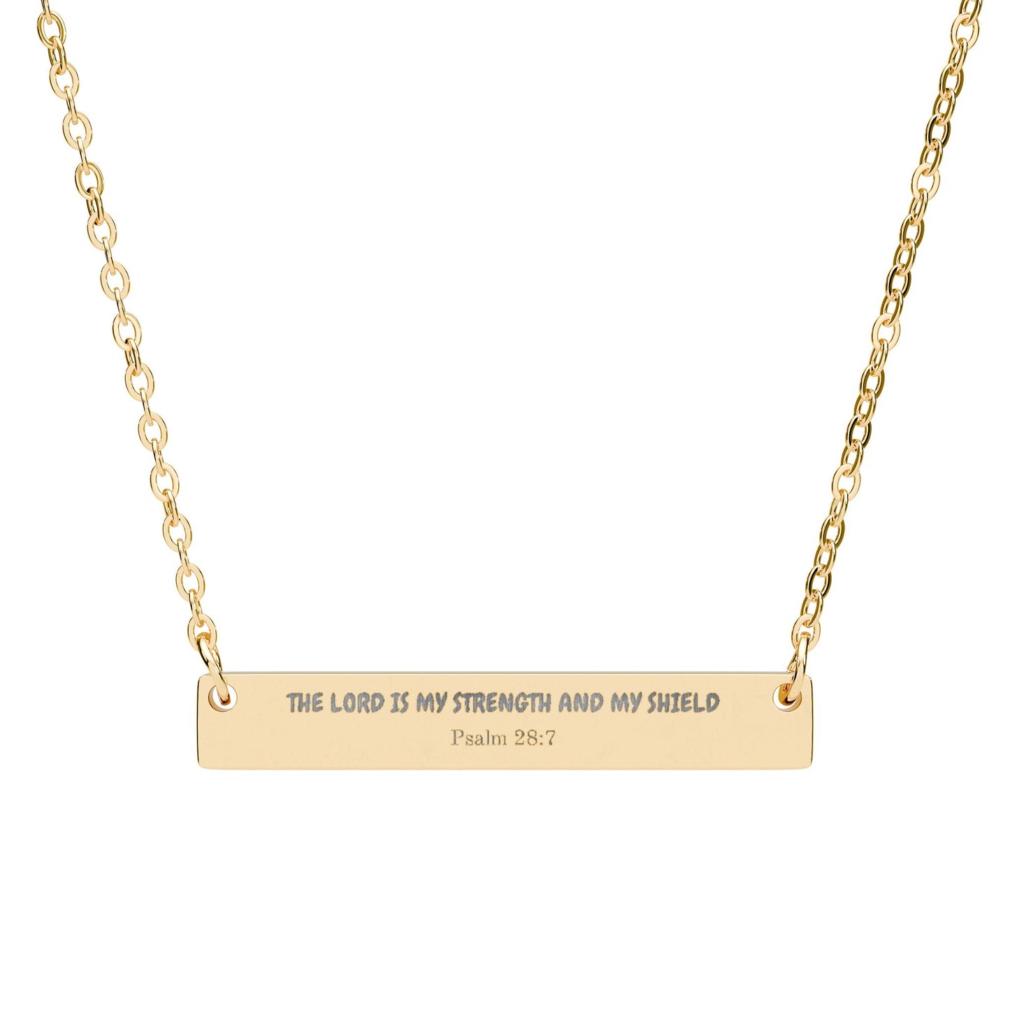 Engravable Horizontal Bar Necklace — The Lord is My Strength Name Plate Pendant (Silver or Rose Gold)