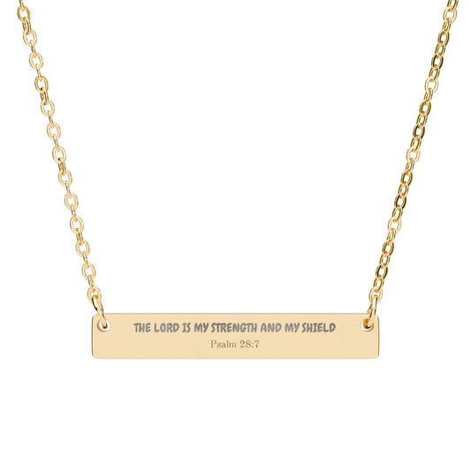 Engravable Horizontal Bar Necklace — The Lord is My Strength Name Plate Pendant (Silver or Rose Gold)