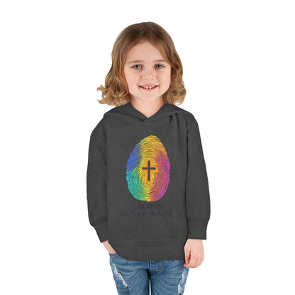 Toddler Hoodie — "Created With Purpose" Rainbow Fingerprint Cross