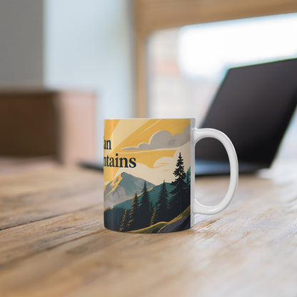 Faith Can Move Mountains 11oz Ceramic Mug — Matthew 17:20 Inspirational Mountain Sunrise