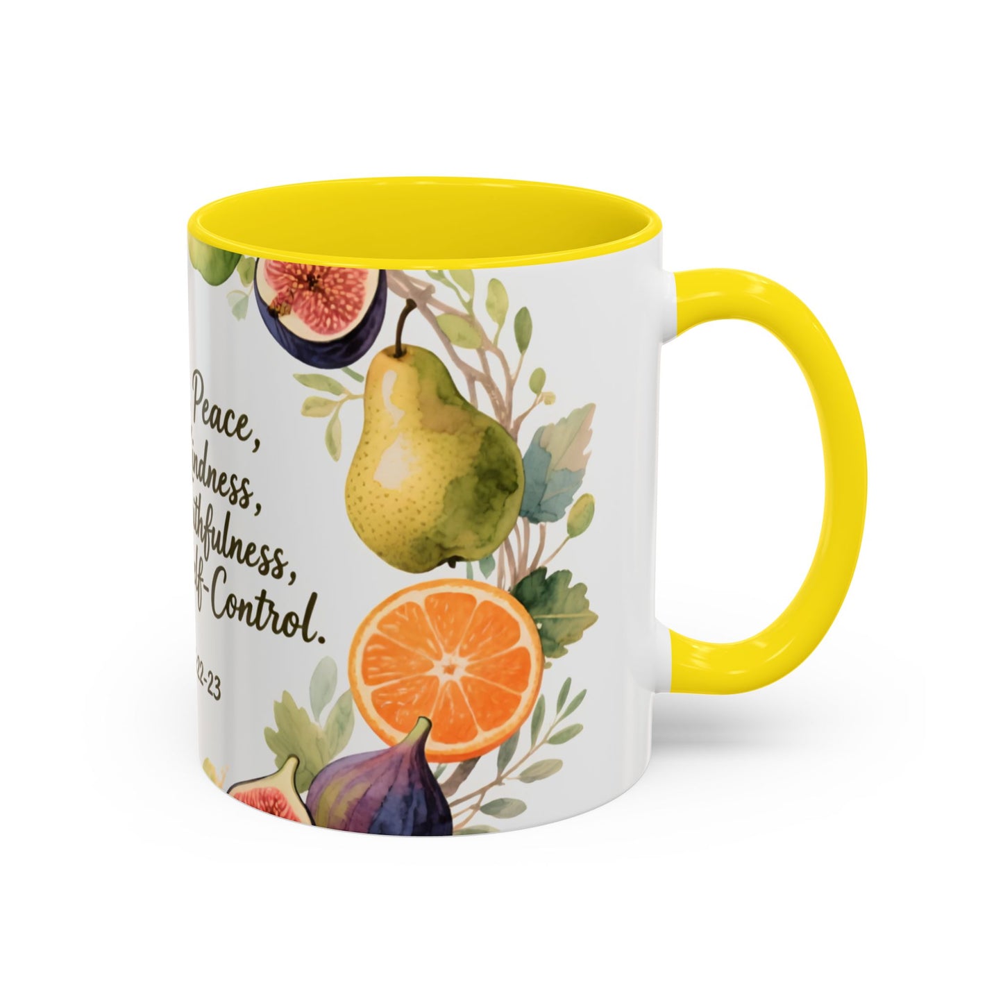 Christian Fruit of the Spirit Accent Coffee Mug — Galatians 5:22-23 Floral Scripture Design (11/15oz)