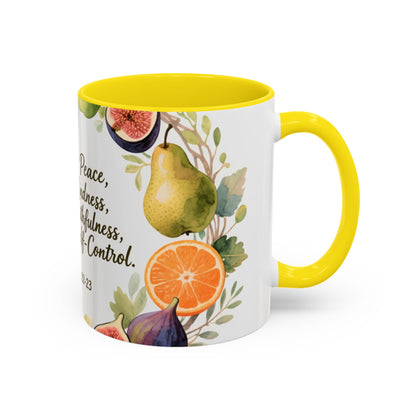 Christian Fruit of the Spirit Accent Coffee Mug — Galatians 5:22-23 Floral Scripture Design (11/15oz)