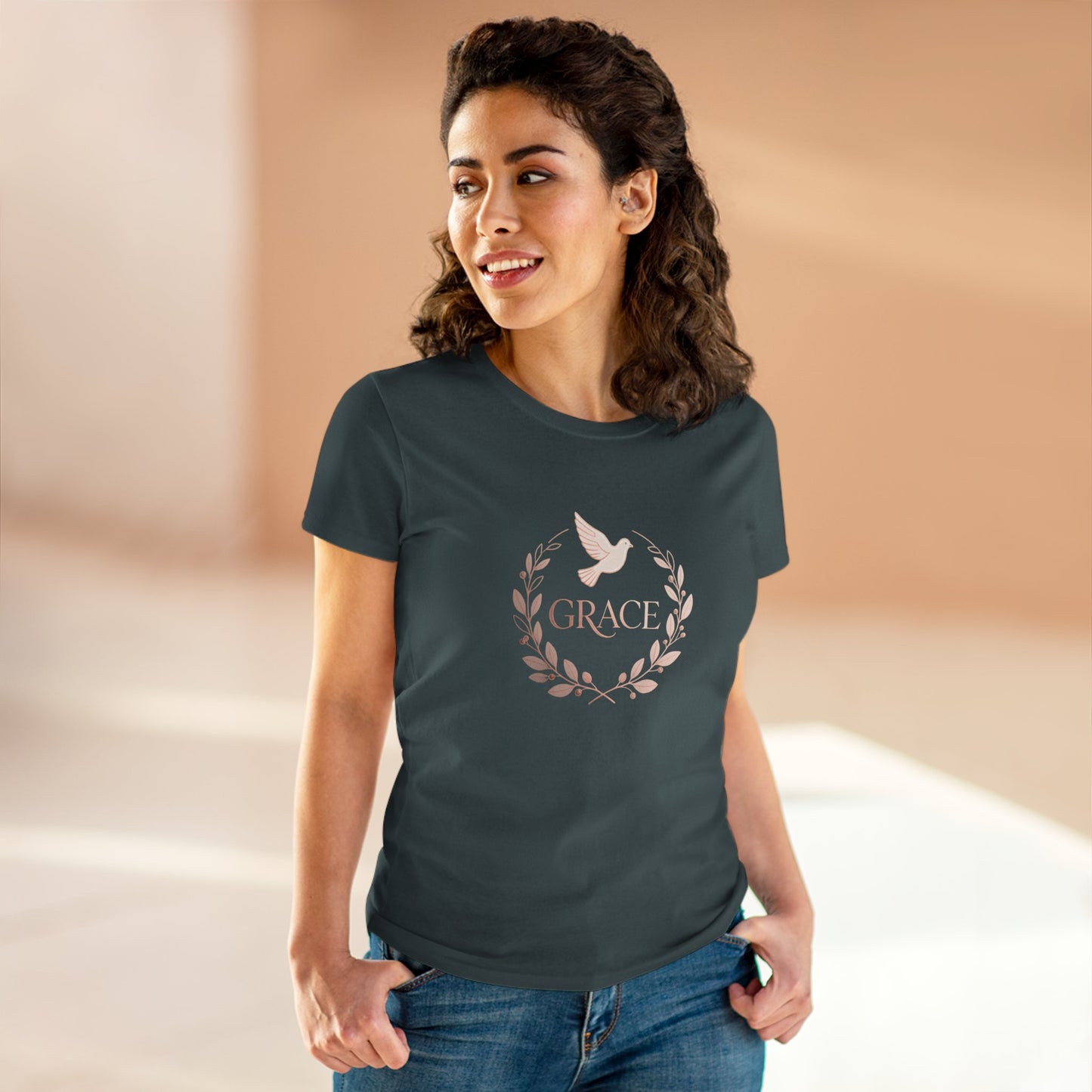Graceful Dove Wreath Tee — Women's Rose-Gold Reminder Tee