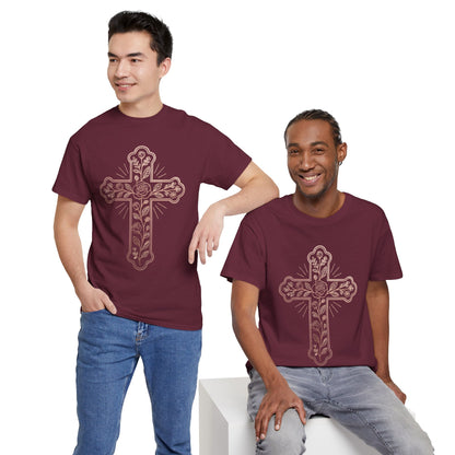 Floral Cross Tee – Delicate Pink Botanical Christian T-Shirt