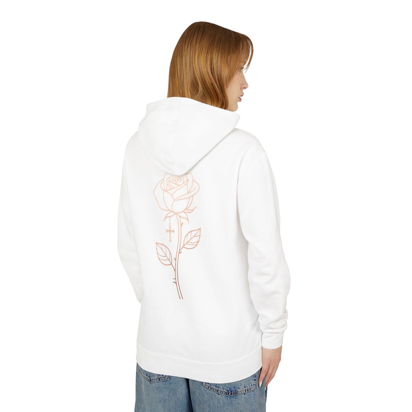Lightweight Rose Line Hoodie — Subtle Single-Line Floral Design