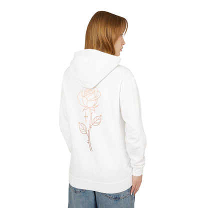 Lightweight Rose Line Hoodie — Subtle Single-Line Floral Design