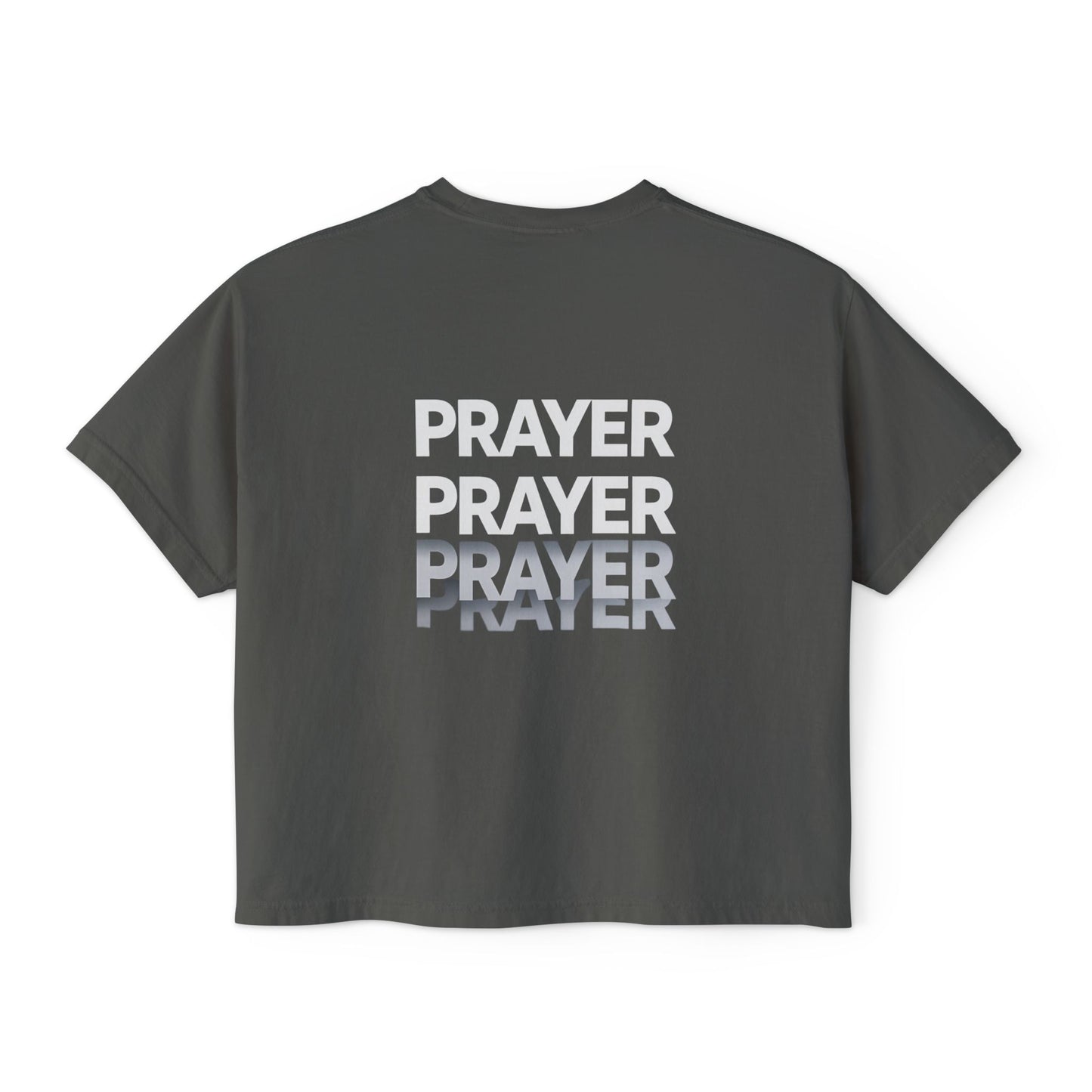 Prayer Boxy Tee — Women's Spiritual Graphic Top (Prayer Repeated Design)