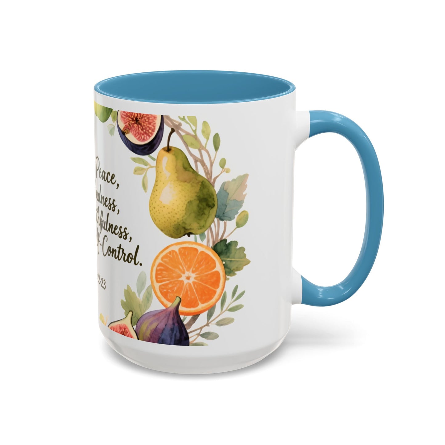 Christian Fruit of the Spirit Accent Coffee Mug — Galatians 5:22-23 Floral Scripture Design (11/15oz)