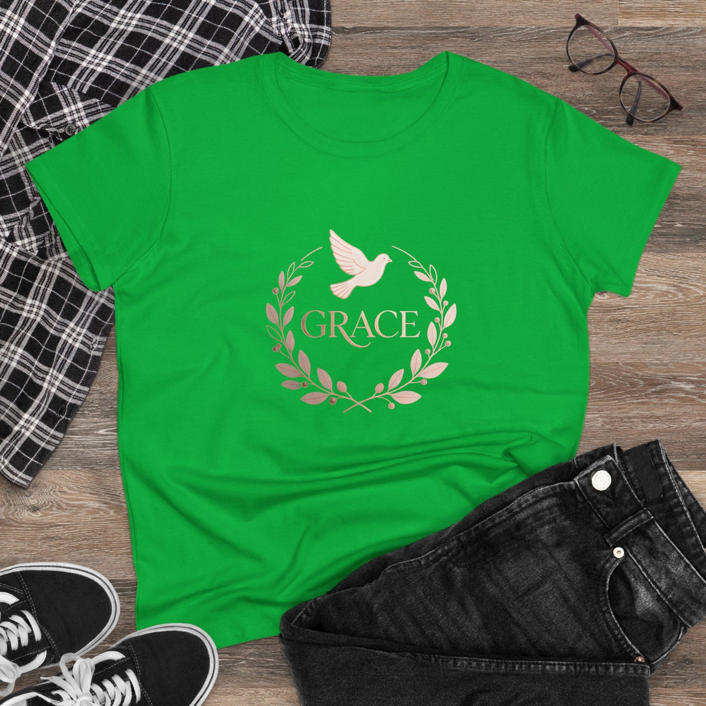 Graceful Dove Wreath Tee — Women's Rose-Gold Reminder Tee