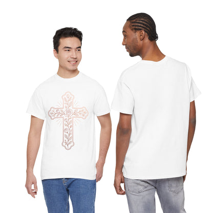 Floral Cross Tee – Delicate Pink Botanical Christian T-Shirt